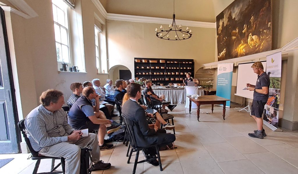 Lizzy Parker and Jonathan Smith (Farm Carbon Calculator) answer questions from growers, processors, estate managers and retailers on the new supply chain carbon footprinting tools available from the Farm Carbon Calculator, during a showcase at Houghton Hall, Norfolk