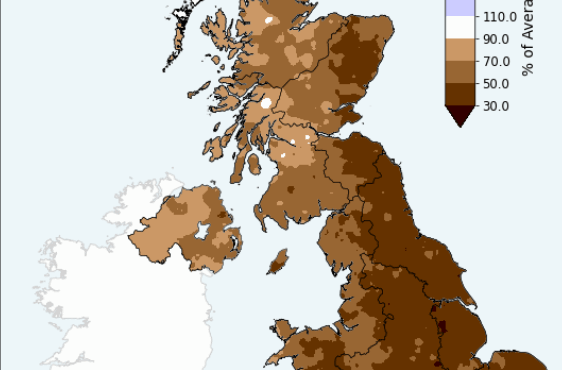Rainfall totals for spring 2025 in the UK